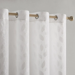 Cortina Transparente Jacquard Folhas Branco 140x265 - Camaltex