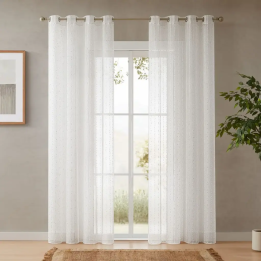 Cortina Transparente Pompom Linho Cru 140x265 - Camaltex